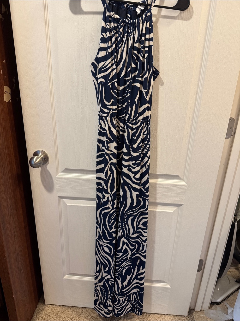 Gilli Navy & White Halter Zebra-Print Jumpsuit